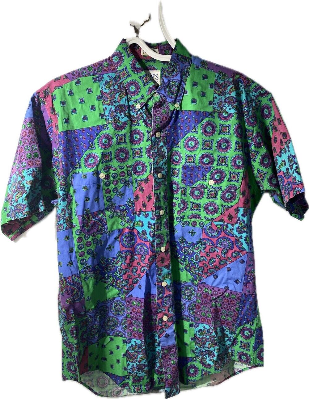 Vintage Chaps Ralph Lauren Top Shirt Womens M Paisley Colorblock Blue Green